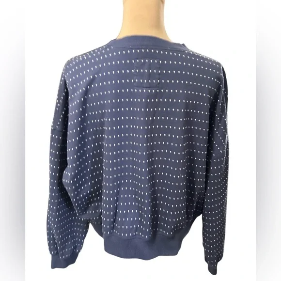 Aerie Take It Easy Crew Cropped Sweatshirt Sweater Embroidered Dots Blue Medium. - Picture 5 of 11